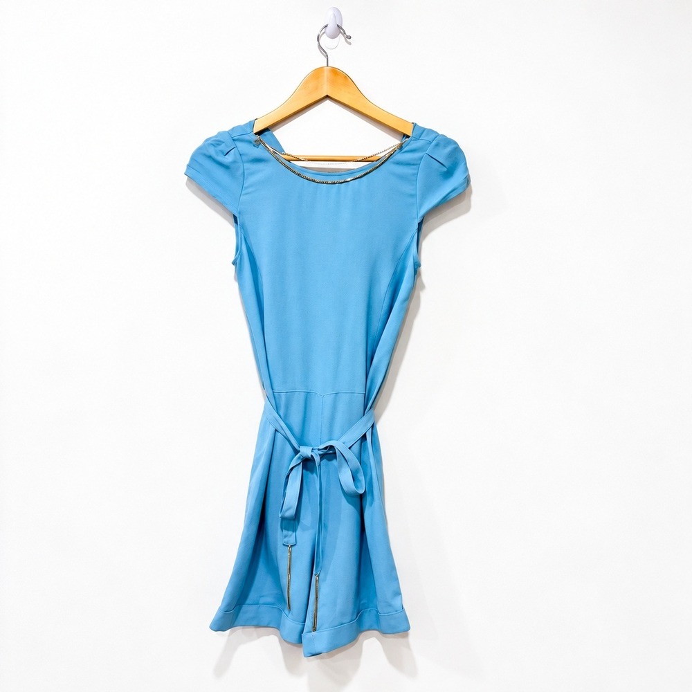 PATRIZIA PEPE Blue‎ Draped Tie Waist Short Sleeve Romper Size 40 IT